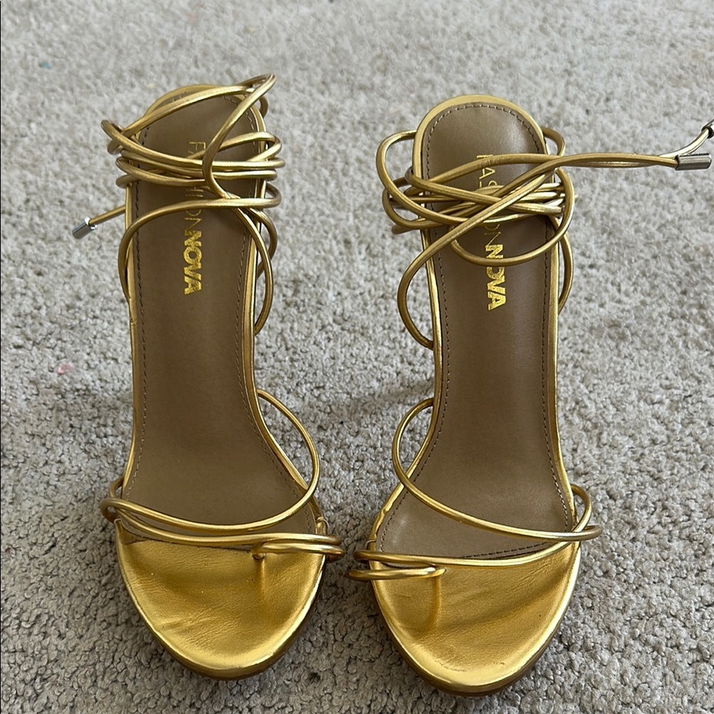 Fashion Nova Gold Strappy Heels